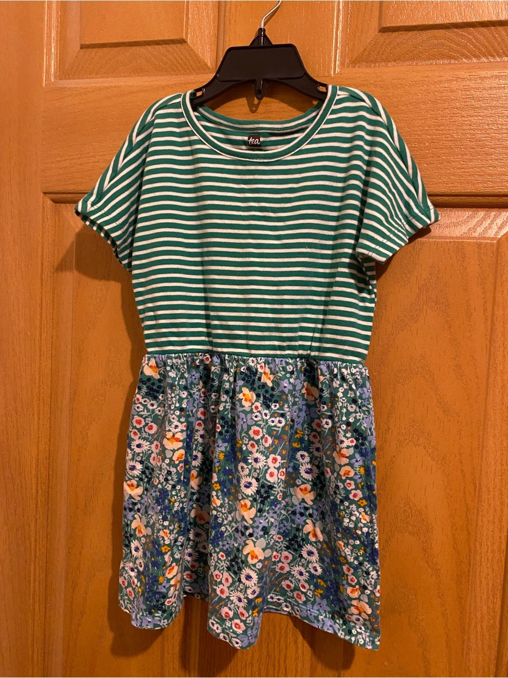 Tea Collection Green Stripe Top with Blue Floral Skirt Kids Dress